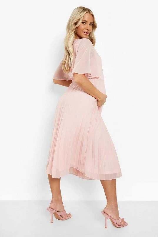 BOOHOO Maternity Wrap Pleated Skater Midi Dress 2 BOOHOO Maternity Wrap Pleated Skater Midi Dress - Image 2