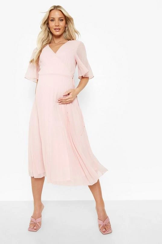 BOOHOO Maternity Wrap Pleated Skater Midi Dress 3 BOOHOO Maternity Wrap Pleated Skater Midi Dress - Image 3