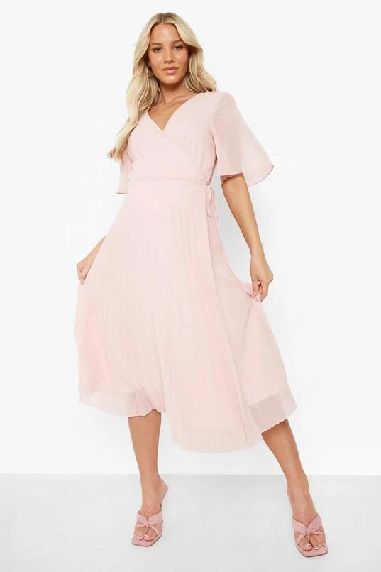 BOOHOO Maternity Wrap Pleated Skater Midi Dress 4 BOOHOO Maternity Wrap Pleated Skater Midi Dress - Image 4