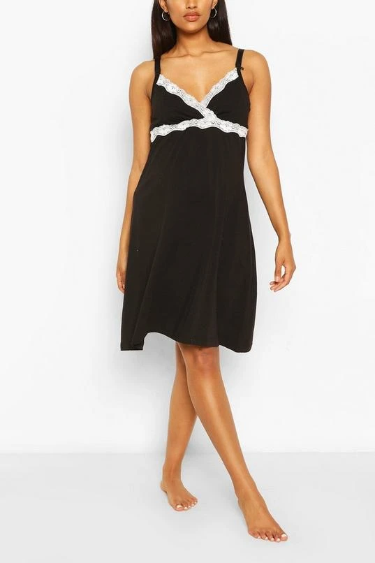 BOOHOO Maternity Recycled Lace Trim Nursing Nightgown 1 BOOHOO Maternity Recycled Lace Trim Nursing Nightgown