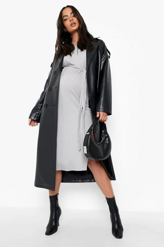 BOOHOO Maternity Ribbed Tie Midi Dress 3 BOOHOO Maternity Ribbed Tie Midi Dress - Image 3