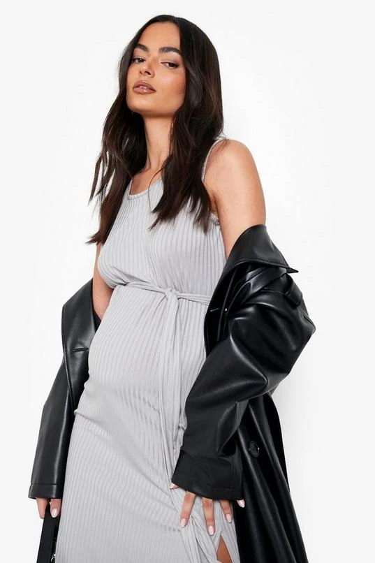 BOOHOO Maternity Ribbed Tie Midi Dress 4 BOOHOO Maternity Ribbed Tie Midi Dress - Image 4