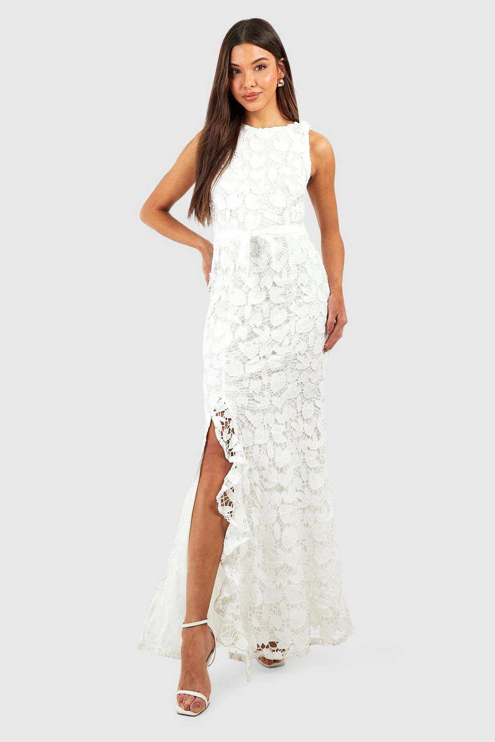 BOOHOO Lace Ruffle Split Maxi Dress 6 BOOHOO Lace Ruffle Split Maxi Dress - Image 6