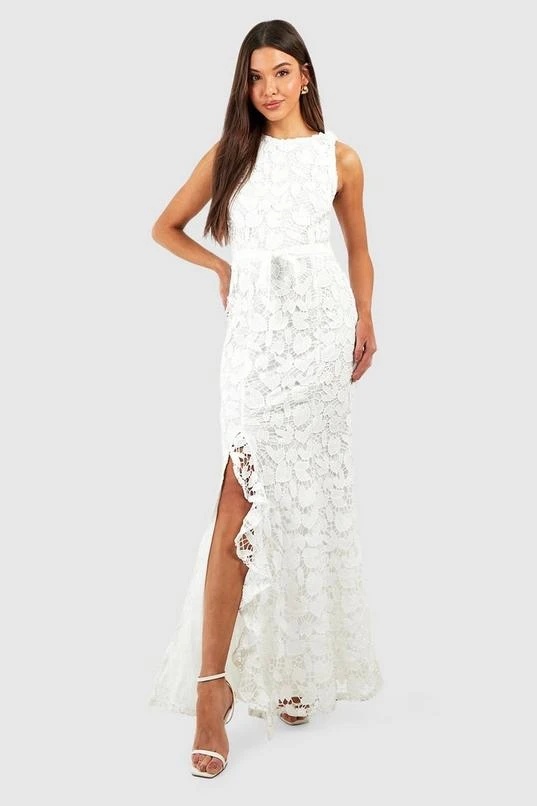 BOOHOO Lace Ruffle Split Maxi Dress 1 BOOHOO Lace Ruffle Split Maxi Dress