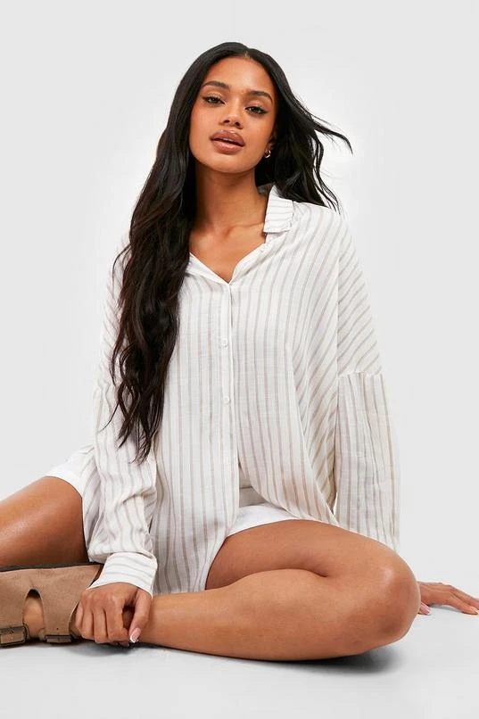 BOOHOO Oversized Split Side Stripe Shirt 1 BOOHOO Oversized Split Side Stripe Shirt