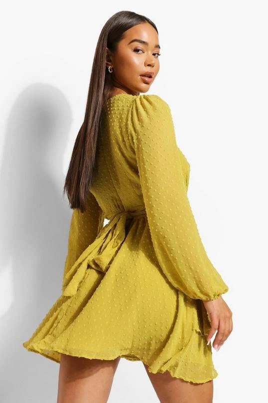 BOOHOO Ruffle Hem Dobby Chiffon Mini Dress 2 BOOHOO Ruffle Hem Dobby Chiffon Mini Dress - Image 2