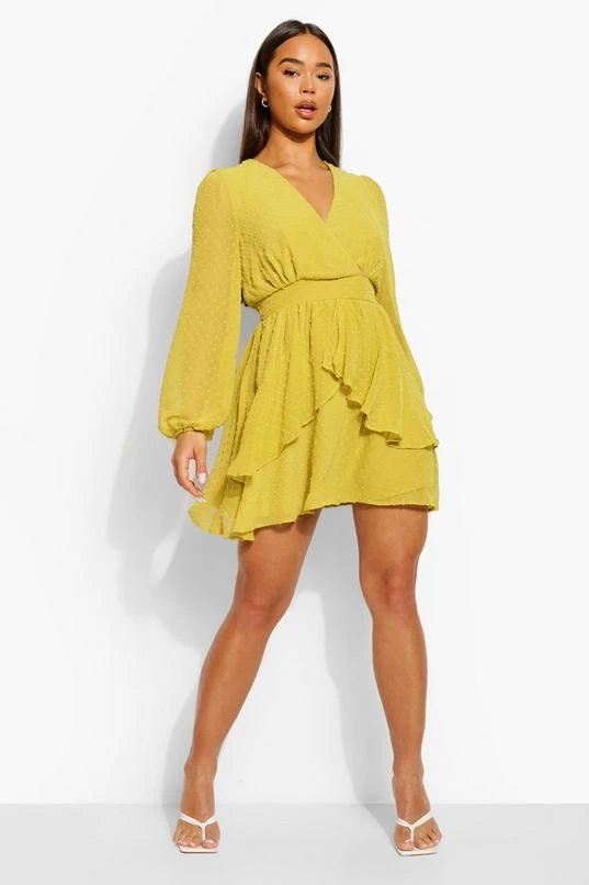 BOOHOO Ruffle Hem Dobby Chiffon Mini Dress 3 BOOHOO Ruffle Hem Dobby Chiffon Mini Dress - Image 3