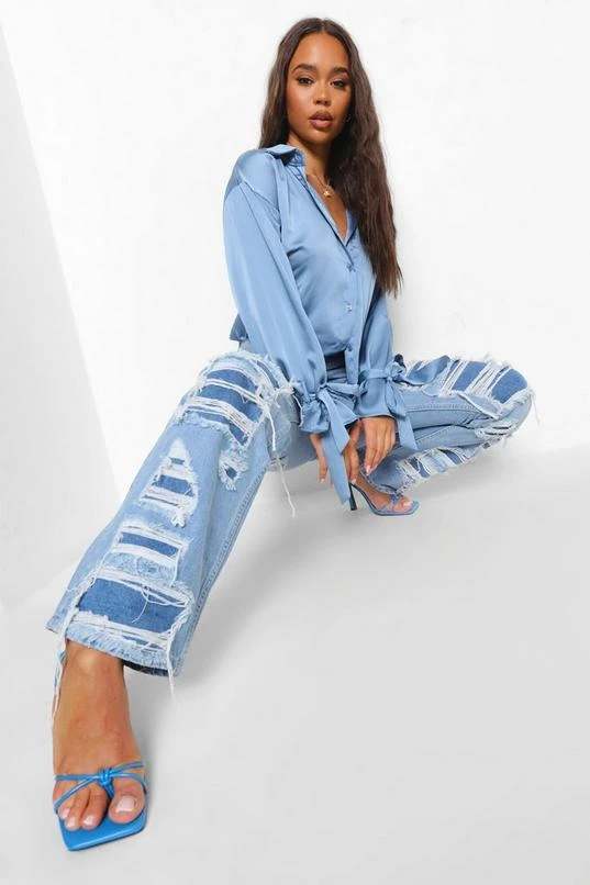 BOOHOO Tie Cuff Satin Oversized Shirt 4 BOOHOO Tie Cuff Satin Oversized Shirt - Image 4