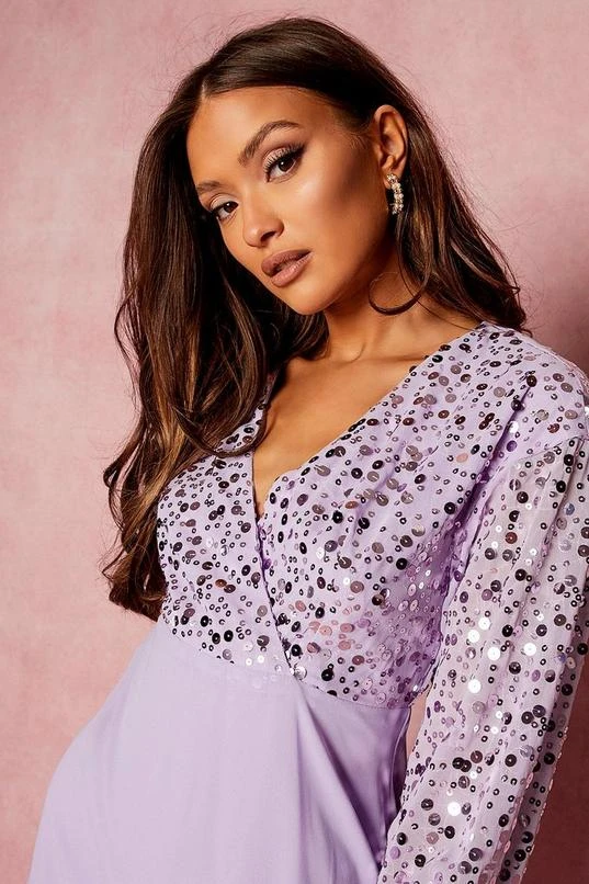 BOOHOO Sequin Wrap Midi Skater Dress 3 BOOHOO Sequin Wrap Midi Skater Dress - Image 3