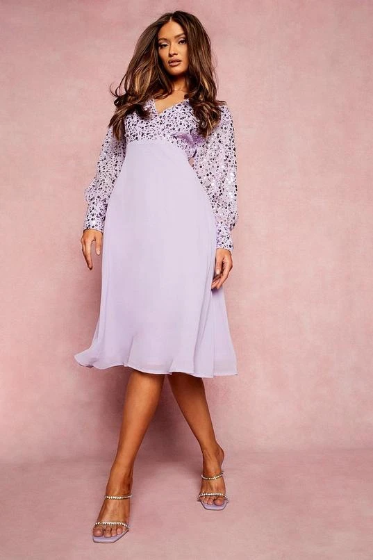 BOOHOO Sequin Wrap Midi Skater Dress 4 BOOHOO Sequin Wrap Midi Skater Dress - Image 4