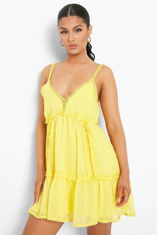 BOOHOO Dobby Mesh Crochet Edge Strappy Swing Dress 1 BOOHOO Dobby Mesh Crochet Edge Strappy Swing Dress