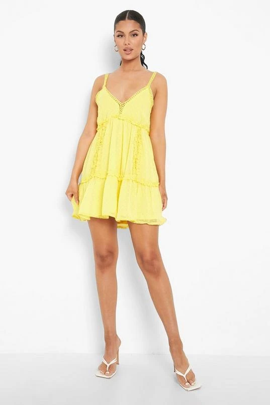 BOOHOO Dobby Mesh Crochet Edge Strappy Swing Dress 3 BOOHOO Dobby Mesh Crochet Edge Strappy Swing Dress - Image 3