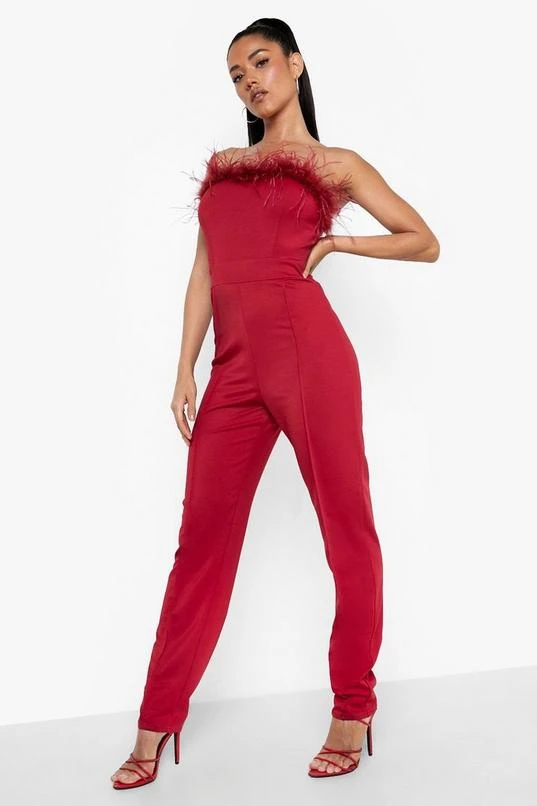 BOOHOO Feather Bandeau Tailored Jumpsuit 3 BOOHOO Feather Bandeau Tailored Jumpsuit - Image 3