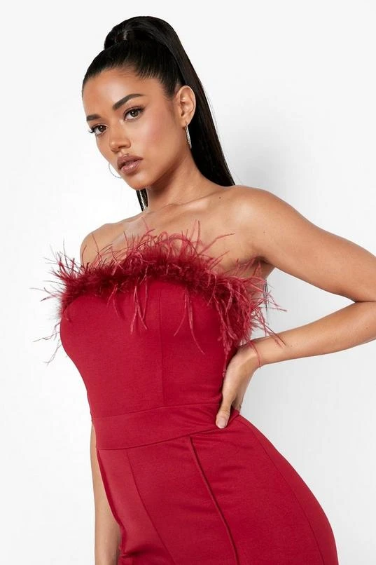 BOOHOO Feather Bandeau Tailored Jumpsuit 4 BOOHOO Feather Bandeau Tailored Jumpsuit - Image 4