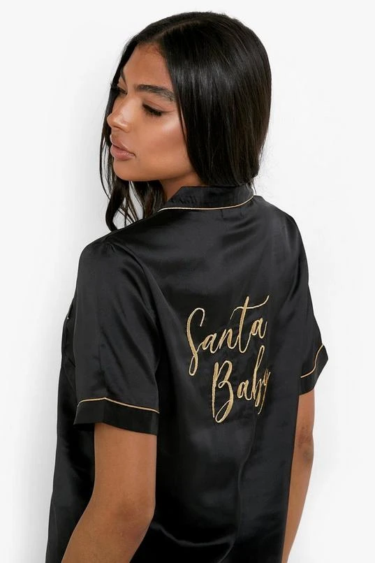 BOOHOO Tall Santa Baby Satin 3 Piece Pj Eye Mask Set 4 BOOHOO Tall Santa Baby Satin 3 Piece Pj Eye Mask Set - Image 4