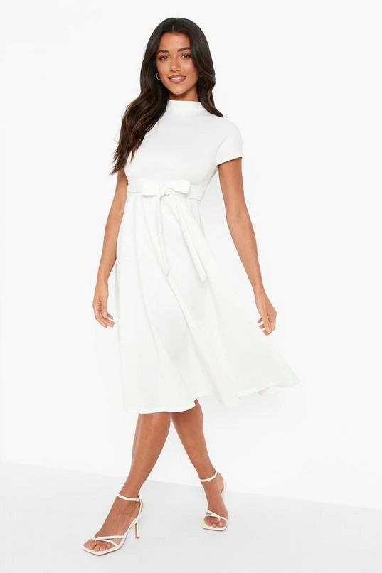BOOHOO Funnel Neck Belted Midi Skater Dress 1 BOOHOO Funnel Neck Belted Midi Skater Dress