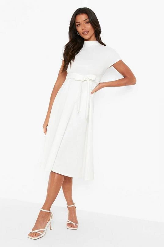 BOOHOO Funnel Neck Belted Midi Skater Dress 3 BOOHOO Funnel Neck Belted Midi Skater Dress - Image 3