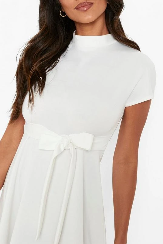BOOHOO Funnel Neck Belted Midi Skater Dress 4 BOOHOO Funnel Neck Belted Midi Skater Dress - Image 4