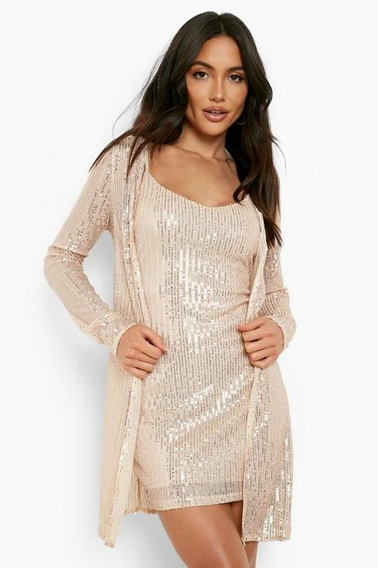 BOOHOO Sequin Strappy Mini Dress And Duster Set 4 BOOHOO Sequin Strappy Mini Dress And Duster Set - Image 4