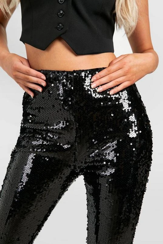 BOOHOO High Waisted Sequin Flares 4 BOOHOO High Waisted Sequin Flares - Image 4