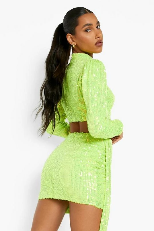 BOOHOO Bright Sequin High Neck Crop 2 BOOHOO Bright Sequin High Neck Crop - Image 2