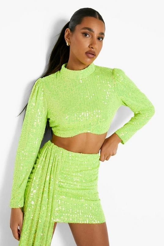 BOOHOO Bright Sequin High Neck Crop 3 BOOHOO Bright Sequin High Neck Crop - Image 3