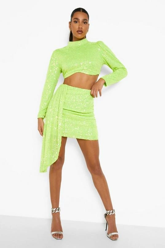 BOOHOO Bright Sequin High Neck Crop 4 BOOHOO Bright Sequin High Neck Crop - Image 4