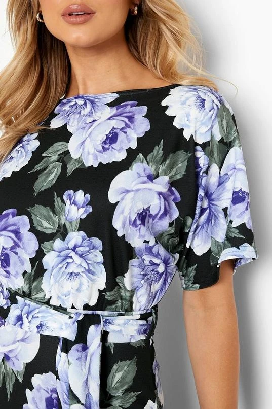 BOOHOO Floral Boat Neck Tie Waist Midi Dress 4 BOOHOO Floral Boat Neck Tie Waist Midi Dress - Image 4