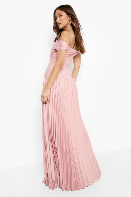 BOOHOO Pleated Off The Shoulder Satin Maxi Dress 2 BOOHOO Pleated Off The Shoulder Satin Maxi Dress - Image 2