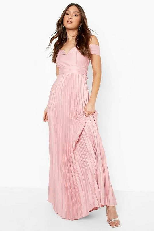BOOHOO Pleated Off The Shoulder Satin Maxi Dress 3 BOOHOO Pleated Off The Shoulder Satin Maxi Dress - Image 3