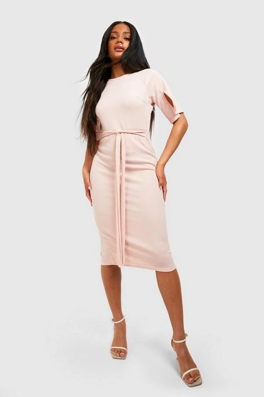 BOOHOO Split Sleeve Detail Wiggle Midi Dress 3 BOOHOO Split Sleeve Detail Wiggle Midi Dress - Image 3