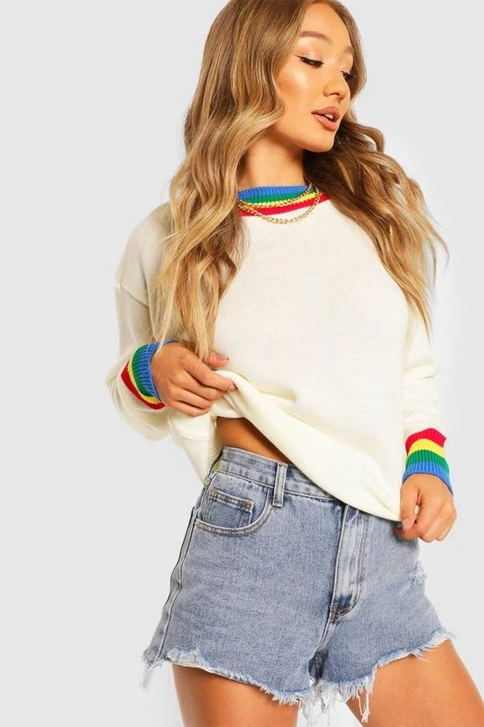 BOOHOO Rainbow Trim Cropped Sweater 1 BOOHOO Rainbow Trim Cropped Sweater