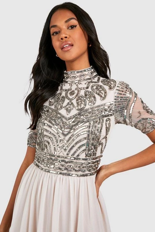 BOOHOO Bridesmaid High Neck Hand Embellished Maxi Dress 3 BOOHOO Bridesmaid High Neck Hand Embellished Maxi Dress - Image 3