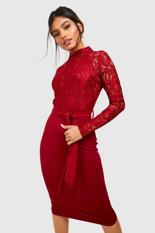 BOOHOO High Neck Long Sleeve Lace Midi Dress 3 BOOHOO High Neck Long Sleeve Lace Midi Dress - Image 3