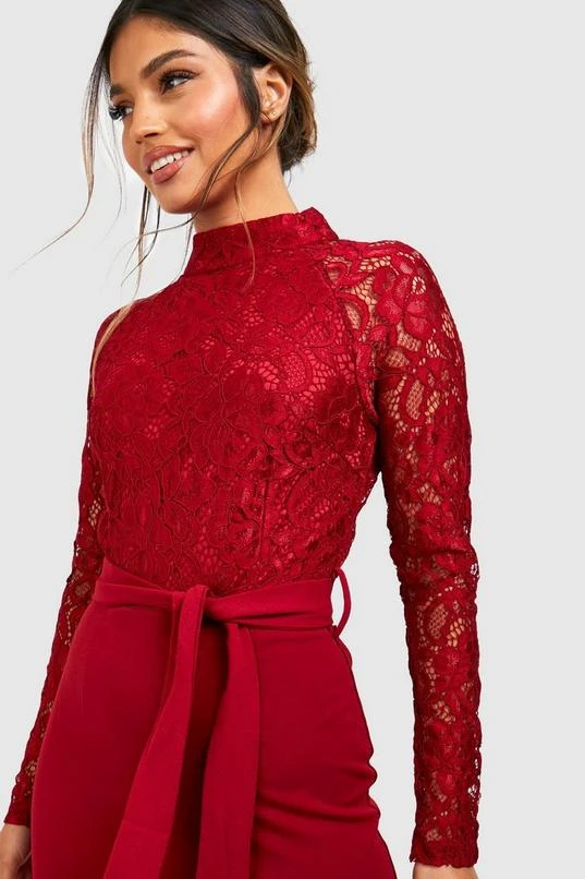 BOOHOO High Neck Long Sleeve Lace Midi Dress 4 BOOHOO High Neck Long Sleeve Lace Midi Dress - Image 4