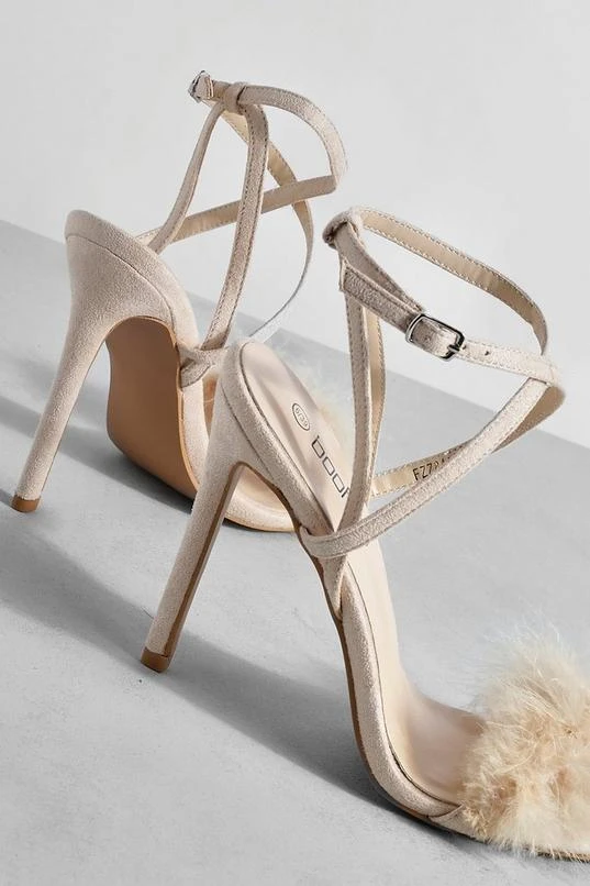 BOOHOO Feather Trim 2 Part Stilettos 4 BOOHOO Feather Trim 2 Part Stilettos - Image 4