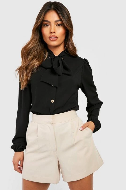 BOOHOO Pussybow Button Through Puff Sleeve Blouse 1 BOOHOO Pussybow Button Through Puff Sleeve Blouse