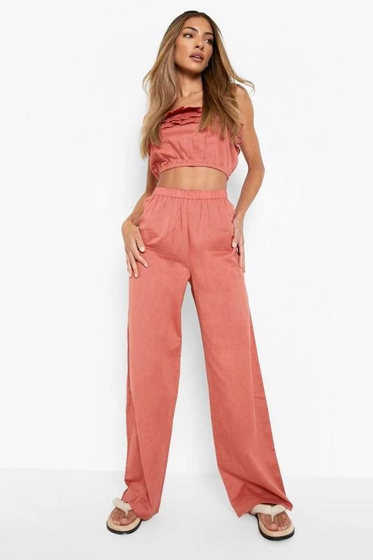 BOOHOO Linen Look Ruffle Crop & Wide Leg Pants 4 BOOHOO Linen Look Ruffle Crop & Wide Leg Pants - Image 4