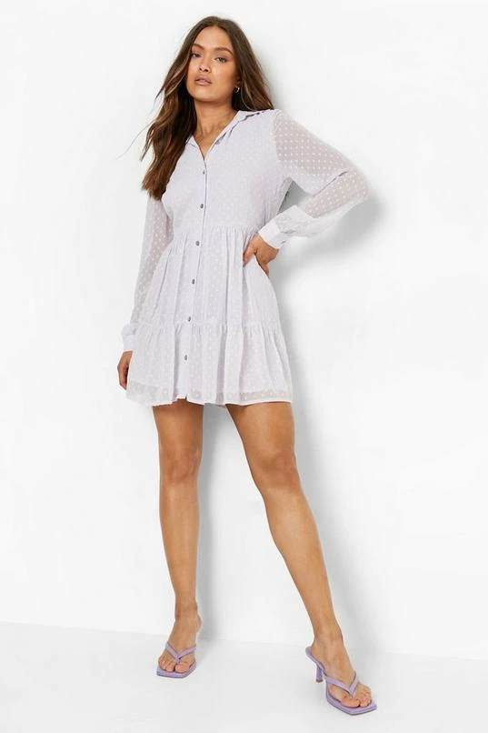 BOOHOO Sheer Dobby Collard Smock Dress 1 BOOHOO Sheer Dobby Collard Smock Dress