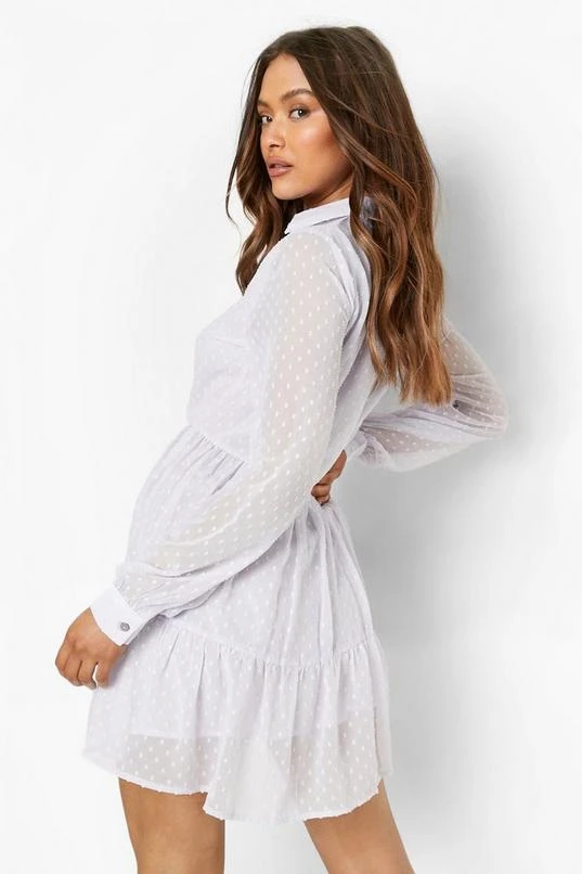 BOOHOO Sheer Dobby Collard Smock Dress 2 BOOHOO Sheer Dobby Collard Smock Dress - Image 2