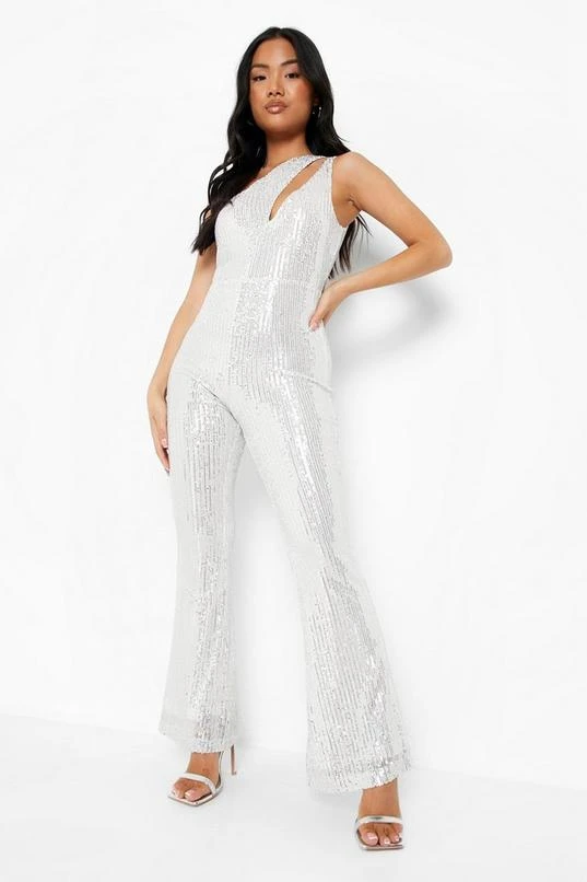 BOOHOO Petite Sequin Cut Out Detail Flare Jumpsuit 1 BOOHOO Petite Sequin Cut Out Detail Flare Jumpsuit