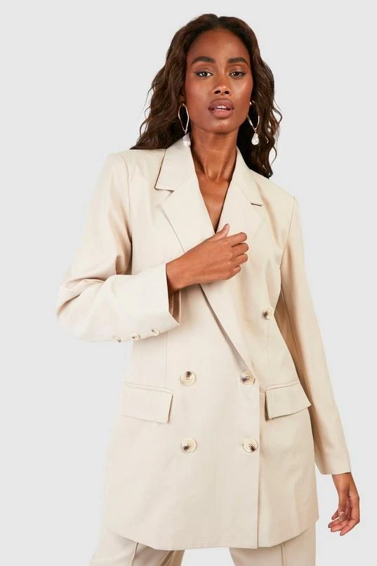BOOHOO Linen Look Mock Horn Double Breasted Blazer 1 BOOHOO Linen Look Mock Horn Double Breasted Blazer
