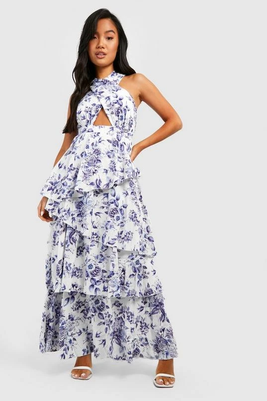 BOOHOO Petite Porcelain Print Tiered Maxi Dress 1 BOOHOO Petite Porcelain Print Tiered Maxi Dress