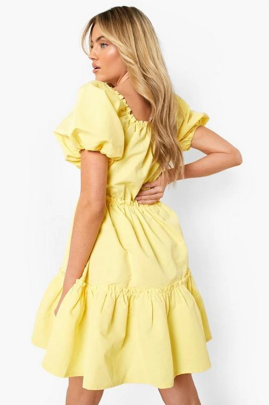 BOOHOO Puff Sleeve Shirred Tiered Smock Dress 2 BOOHOO Puff Sleeve Shirred Tiered Smock Dress - Image 2