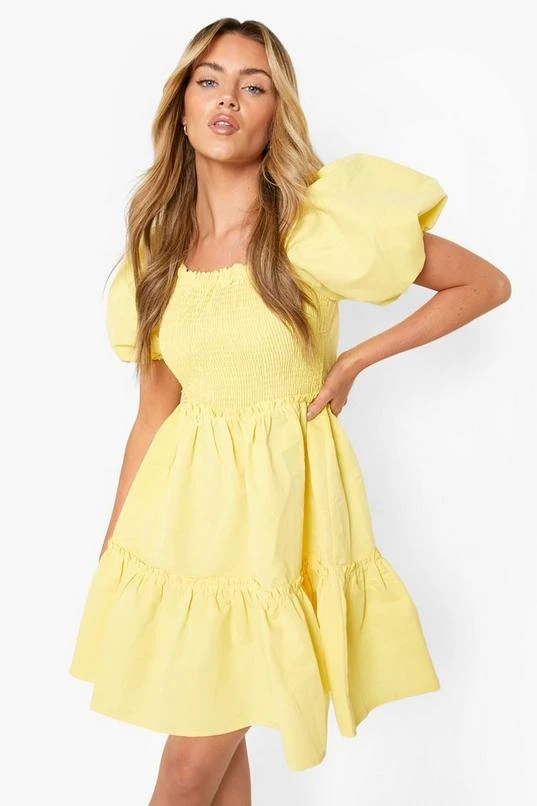 BOOHOO Puff Sleeve Shirred Tiered Smock Dress 4 BOOHOO Puff Sleeve Shirred Tiered Smock Dress - Image 4