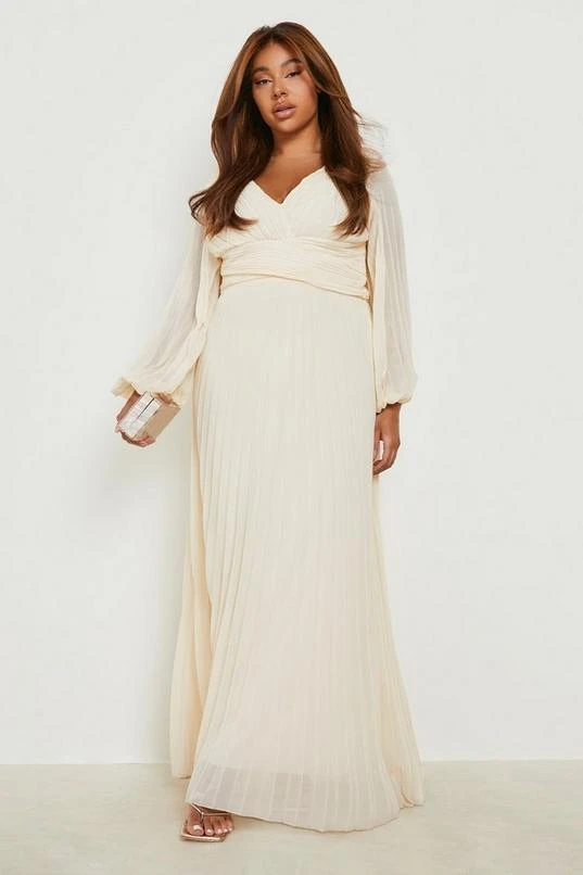 BOOHOO Plus Pleated Wrap Over Detail Maxi Dress 1 BOOHOO Plus Pleated Wrap Over Detail Maxi Dress
