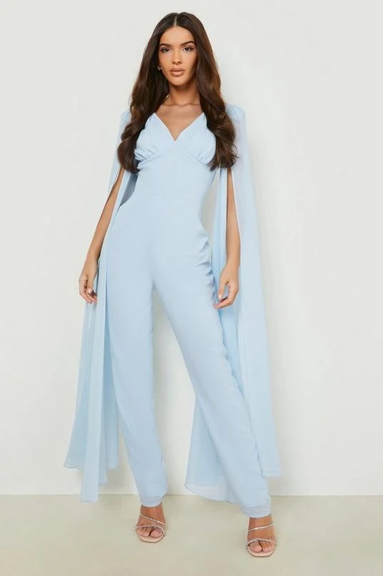 BOOHOO Cape Detail Plunge Fitted Jumpsuit 1 BOOHOO Cape Detail Plunge Fitted Jumpsuit