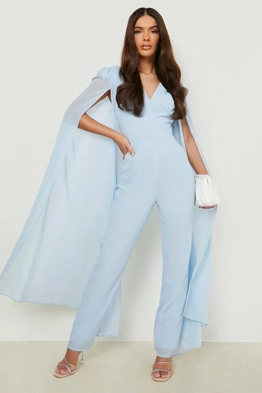 BOOHOO Cape Detail Plunge Fitted Jumpsuit 3 BOOHOO Cape Detail Plunge Fitted Jumpsuit - Image 3