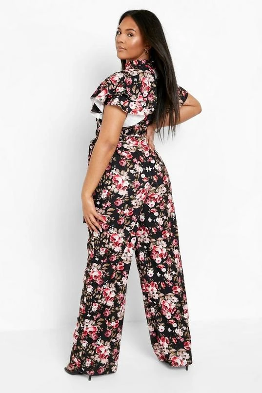 BOOHOO Plus Floral Print Key Hole Wide Leg Jumpsuit 2 BOOHOO Plus Floral Print Key Hole Wide Leg Jumpsuit - Image 2