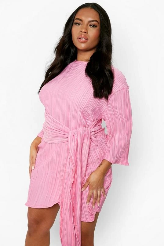 BOOHOO Plus Plisse Kimono Sleeve Tie Wrap Dress 3 BOOHOO Plus Plisse Kimono Sleeve Tie Wrap Dress - Image 3